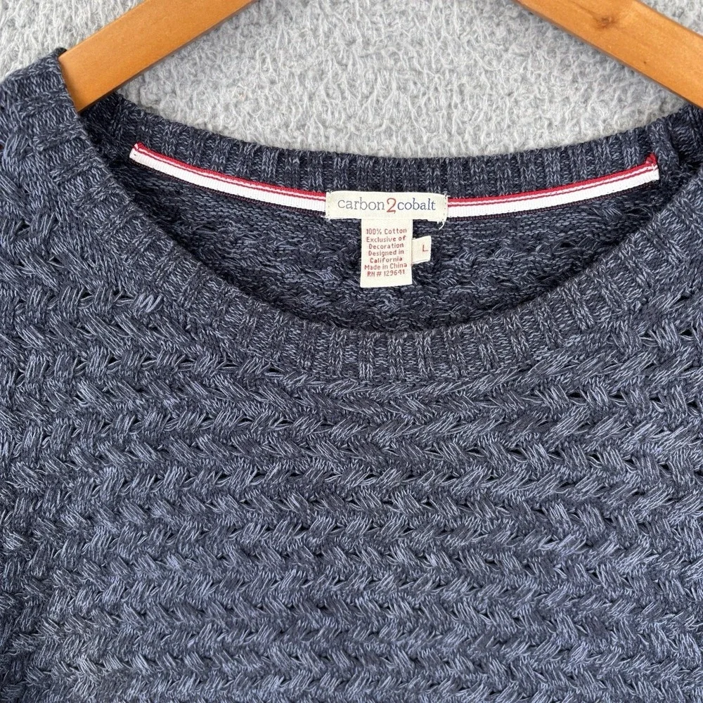 Carbon 2 Cobalt Sweater Mens Large Blue Gray Basket Weave Knit Cotton‎ Crewneck